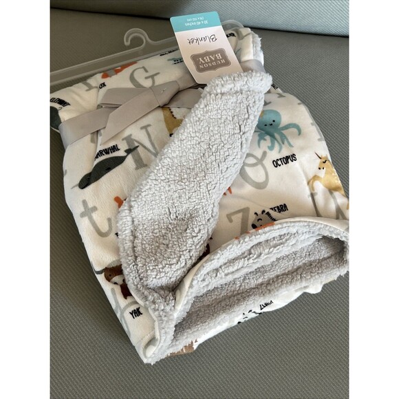 Hudson Baby ALPHABET ANIMAL Blanket Tiger Zebra Fox Panda Gray Sherpa Safari New - Picture 7 of 7